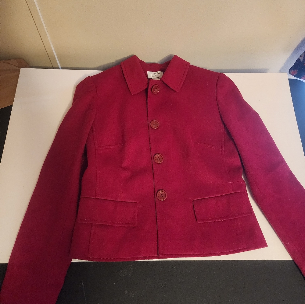 Ann Taylor Loft Wool Women’s Coat Size 2P Peacoat Red Lined Button Up